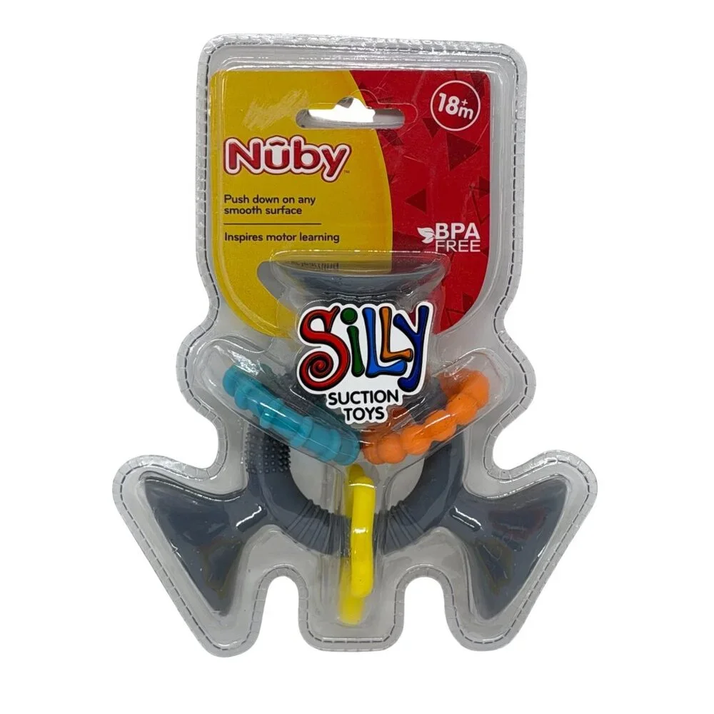 NIP Nuby Silly Suction Baby Learning Toy Prong Interactive High Chair Rings 18m+